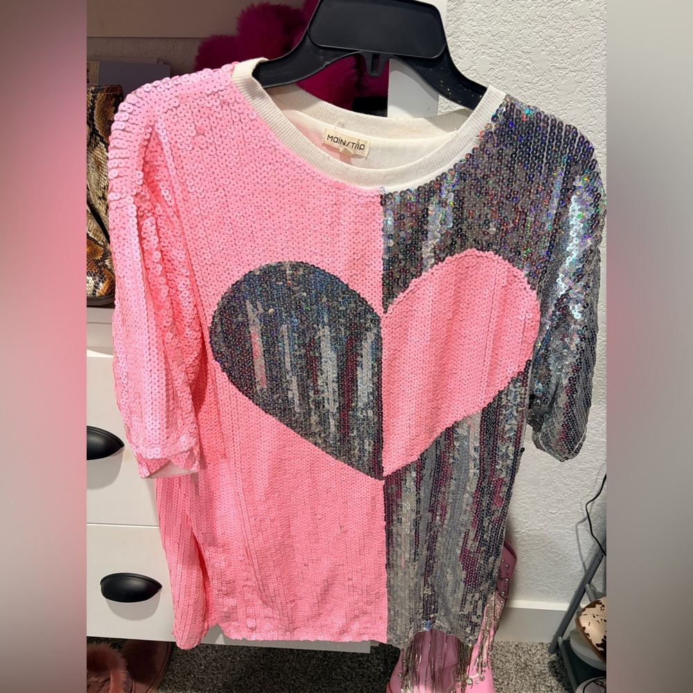 Pink and Silver Sequin Heart Top